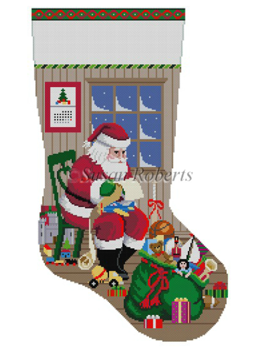 Sitting Santa Checking His List Stocking Canvas - KC Needlepoint