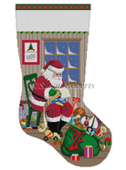 Sitting Santa Checking His List Stocking Canvas - KC Needlepoint