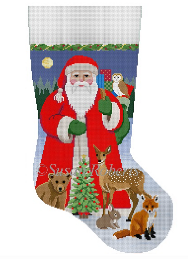Santa with Baby Forest Animals Stocking Canvas - KC Needlepoint