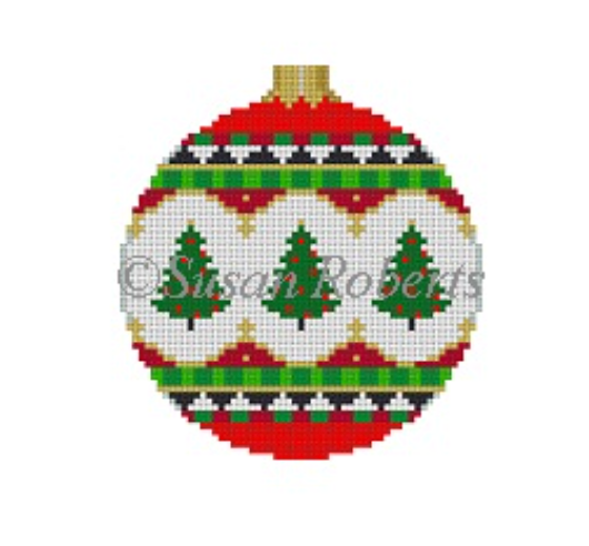 Trees Round Ornament Canvas - KC Needlepoint