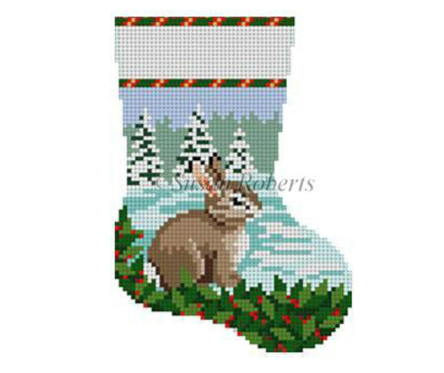 Bunny in Snow Mini Stocking Canvas - KC Needlepoint