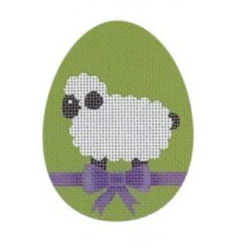 Lamb with Purple Bow Egg Canvas - KC Needlepoint