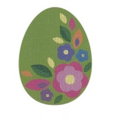 Green Floral Egg Canvas - KC Needlepoint