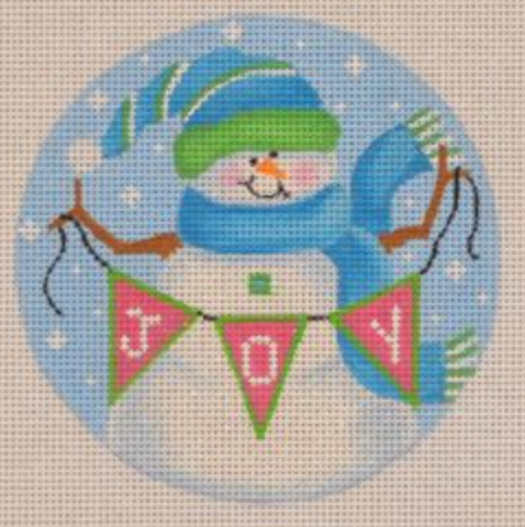 Snowman with Joy Banner Ornament Canvas - KC Needlepoint