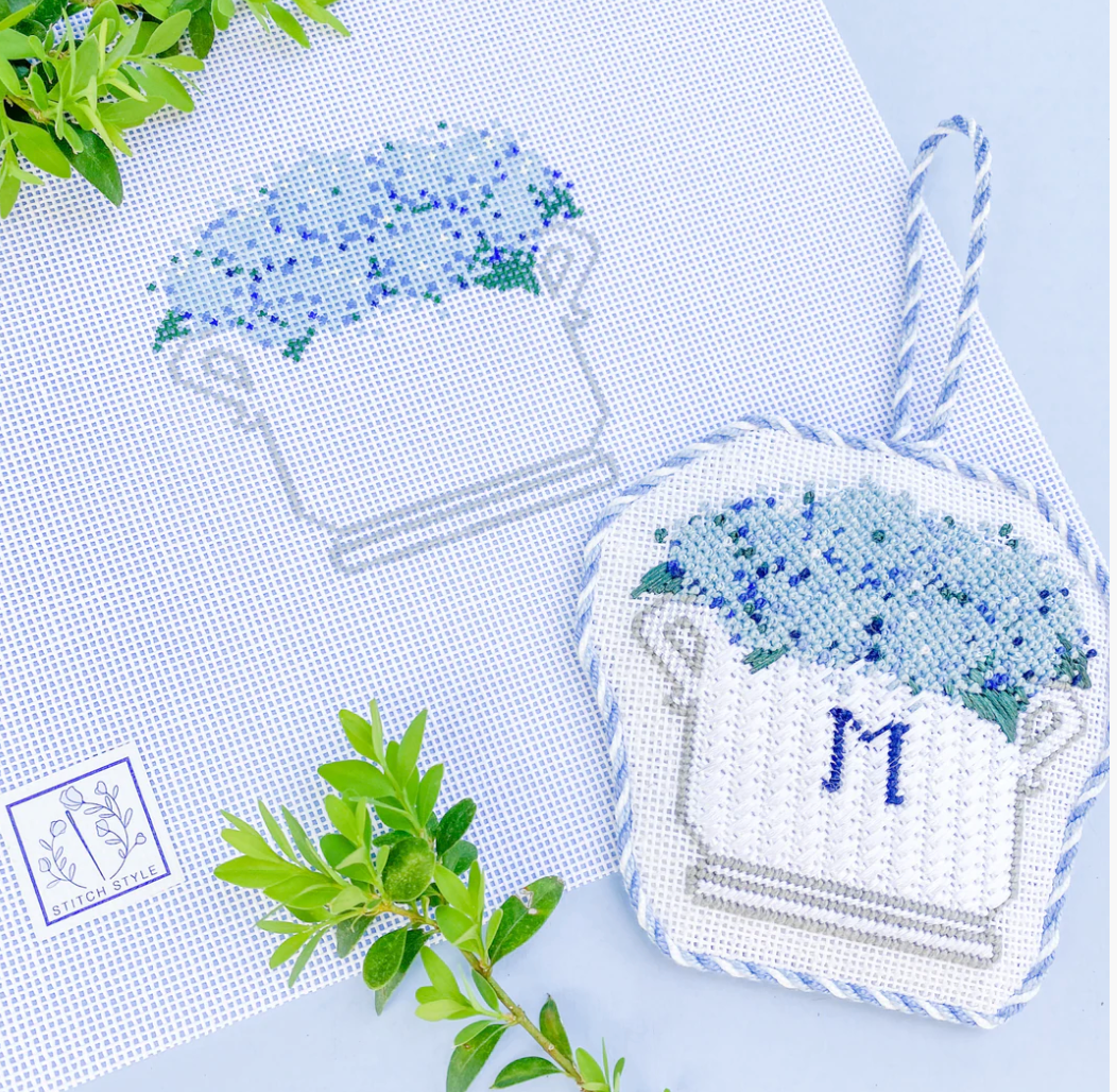 Blue Hydrangea Floral Arrangement Canvas - KC Needlepoint