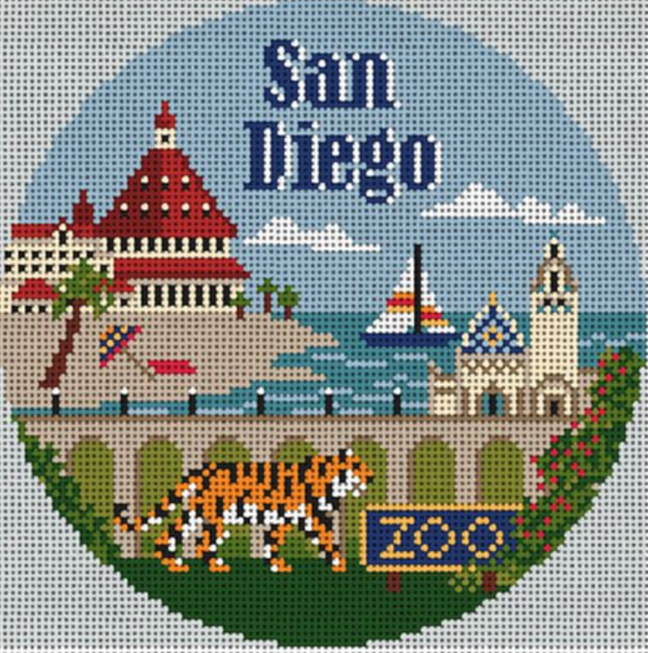 San Diego Travel Round Canvas - KC Needlepoint
