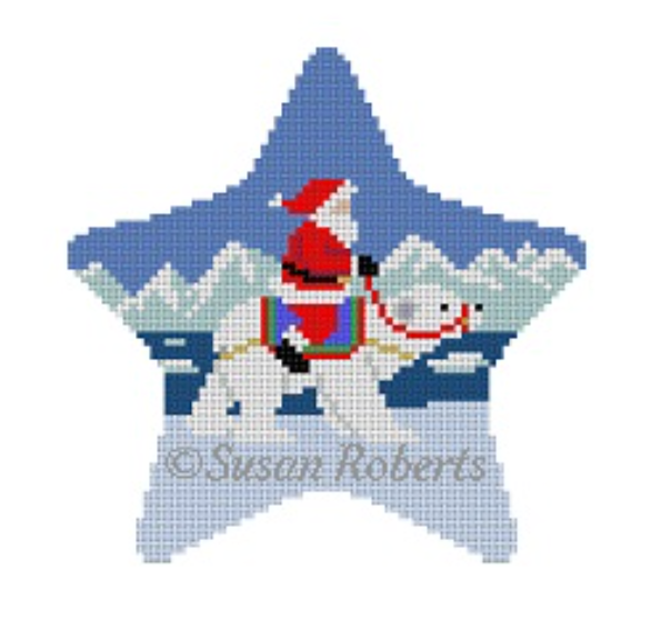 Santa on Polar Bear Star Canvas - KC Needlepoint