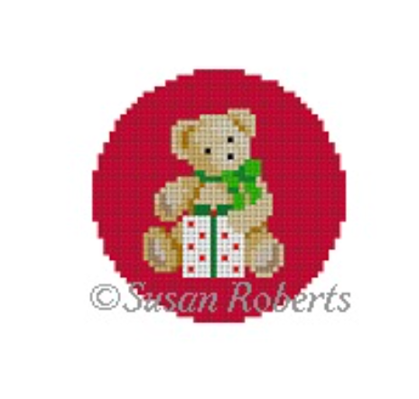 Teddy with Present Canvas - KC Needlepoint