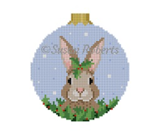 Rabbit in Holly Canvas - KC Needlepoint