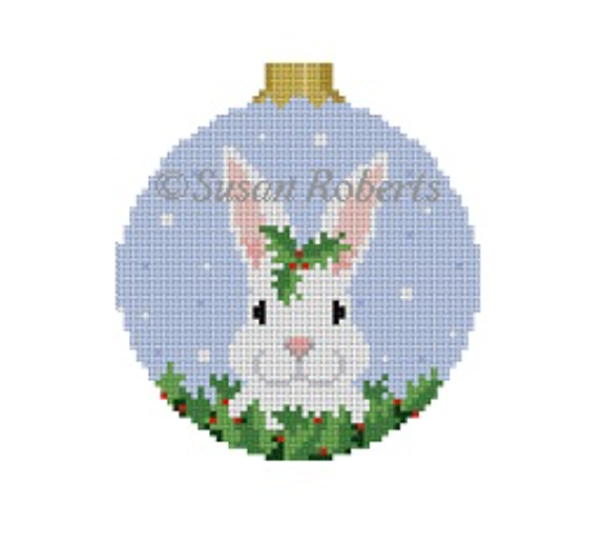White Rabbit in Holly Canvas - KC Needlepoint