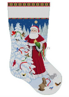 Birds and Santa Stocking Canvas - KC Needlepoint