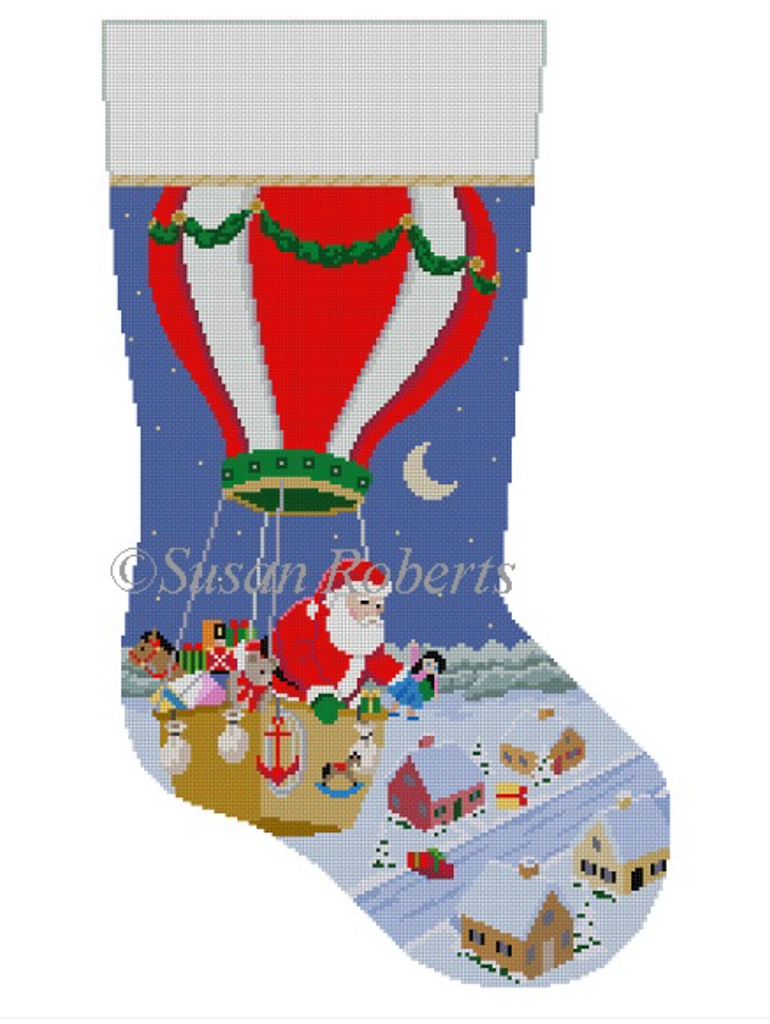 Hot Air Balloon Delivery Stocking Canvas - KC Needlepoint