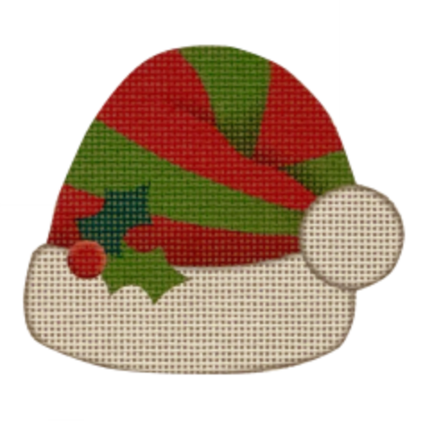 Red and Green Striped Elf Hat Canvas - KC Needlepoint
