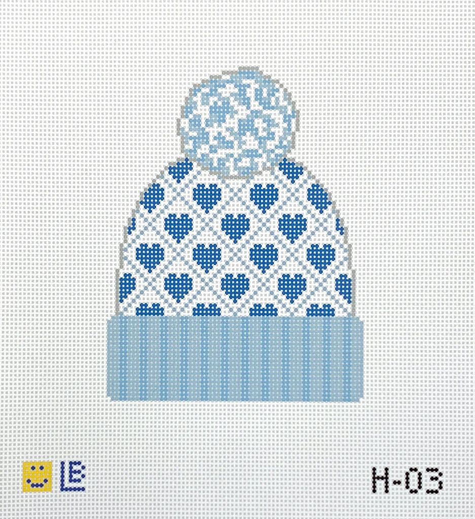 Beanie with Blue Hearts Canvas - KC Needlepoint