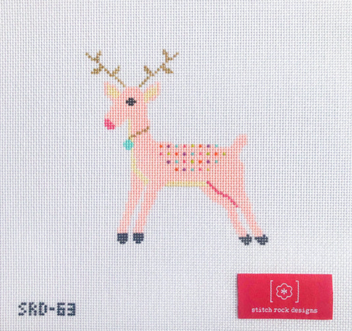 Pink Reindeer Canvas - KC Needlepoint