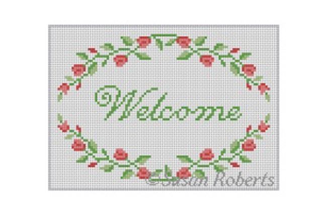Flower Bud Welcome Canvas - KC Needlepoint