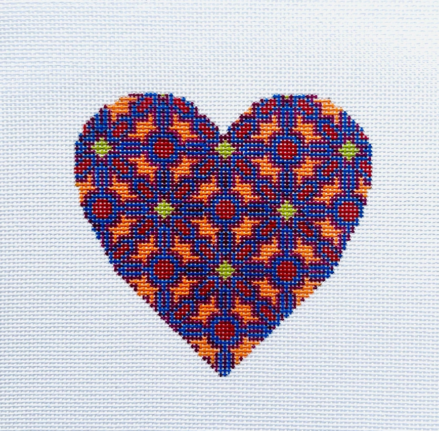 Multicolored Heart Canvas - KC Needlepoint