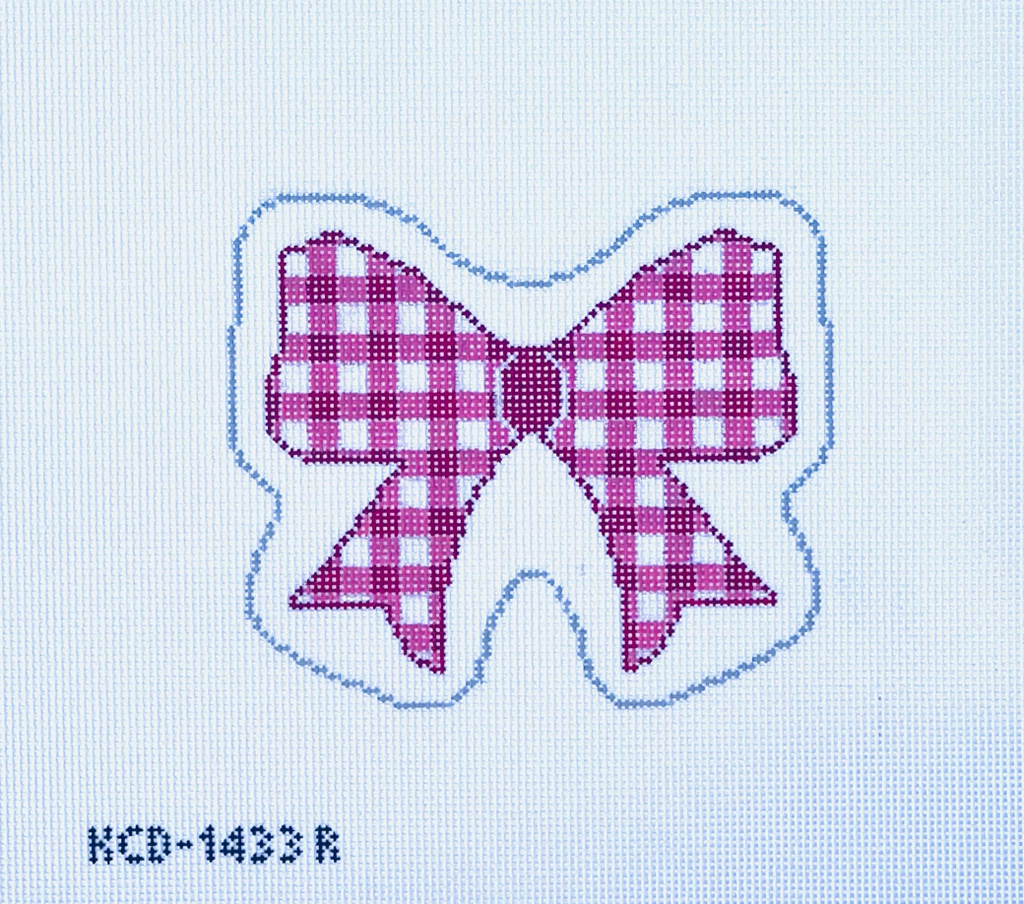 Red Gingham Bow Canvas - KC Needlepoint