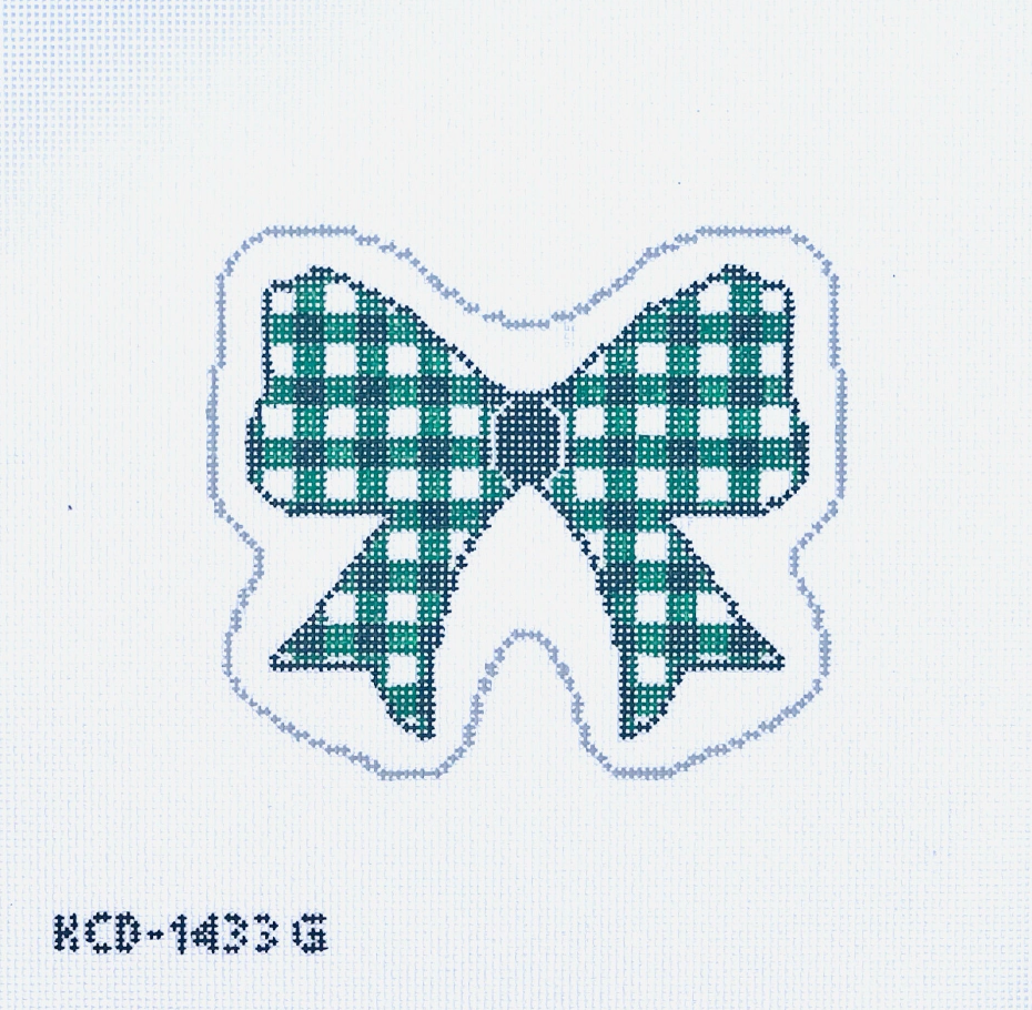 Green Gingham Bow Canvas - KC Needlepoint