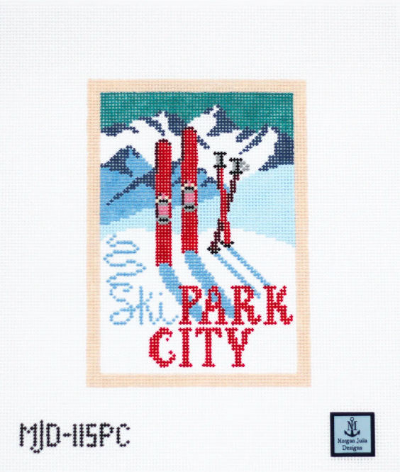 Park City Vintage Ski Postcard Canvas - KC Needlepoint