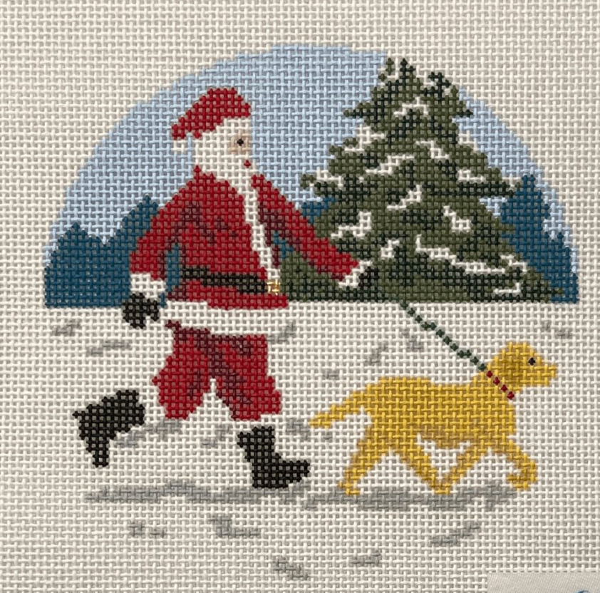 Yellow Lab Dog Walker Santa Canvas - KC Needlepoint