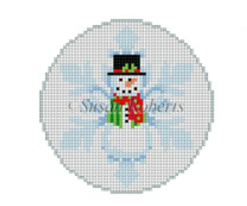 Snowman Snowflake Round Canvas - KC Needlepoint