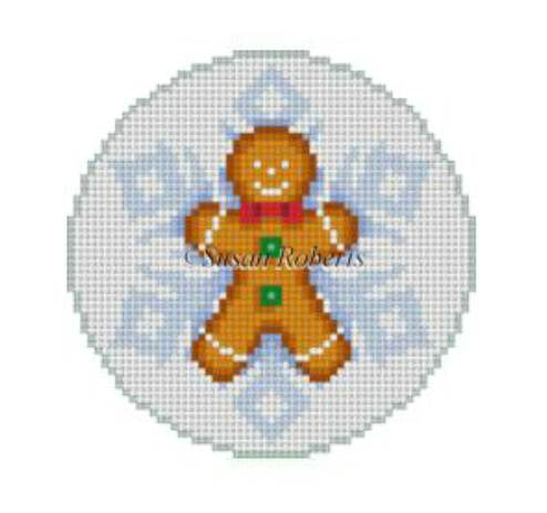 Gingerbread Man Snowflake Round Canvas - KC Needlepoint