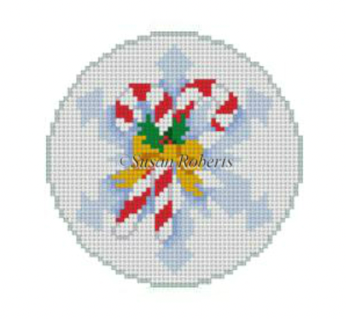 Candy Canes Snowflake Round Canvas - KC Needlepoint