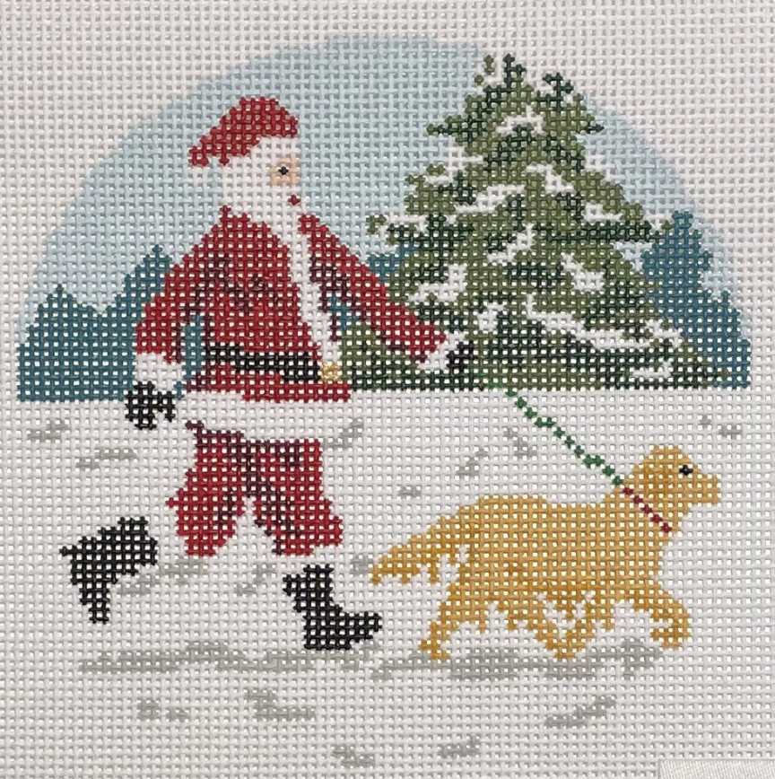 Golden Retriever Dog Walker Santa Canvas - KC Needlepoint