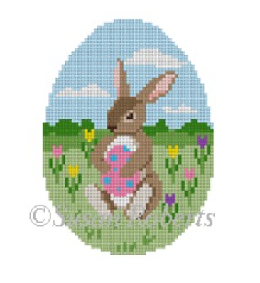 Sitting Rabbit with Egg Canvas - KC Needlepoint