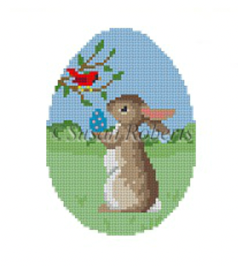 Rabbit with Cardinal Egg Canvas - KC Needlepoint