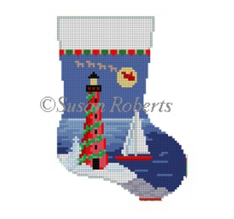 Lighthouse Mini Stocking Canvas - KC Needlepoint