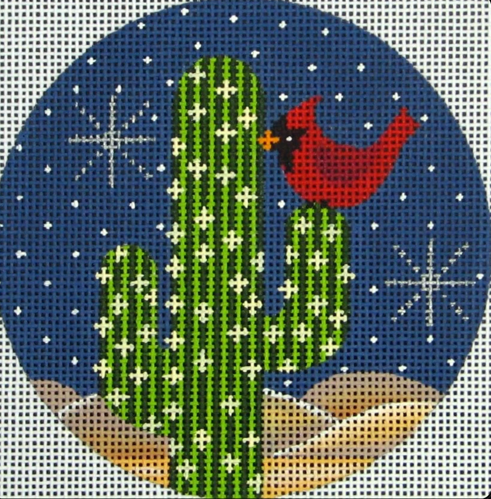 Cardinal with Cactus Canvas - KC Needlepoint