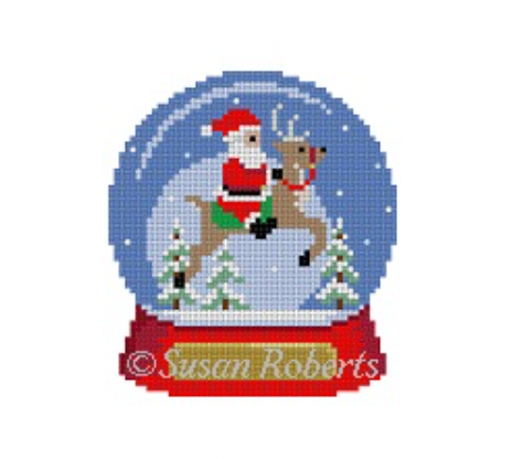 Snow Globe Santa Riding Reindeer Canvas - KC Needlepoint
