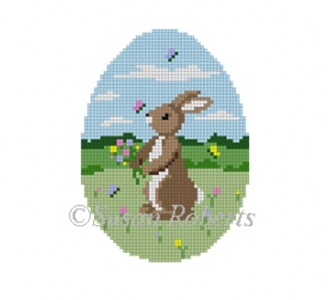 Rabbit with Butterflies Egg Canvas - KC Needlepoint