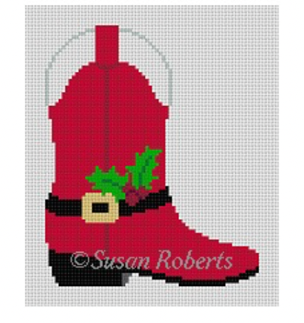 Santa Suit Cowboy Boot Canvas - KC Needlepoint
