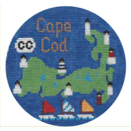 Cape Cod 4 1/4" Travel Round Needlepoint Canvas - KC Needlepoint