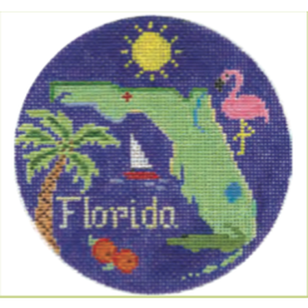 Florida 4 1/4" Travel Round Needlepoint Canvas - KC Needlepoint