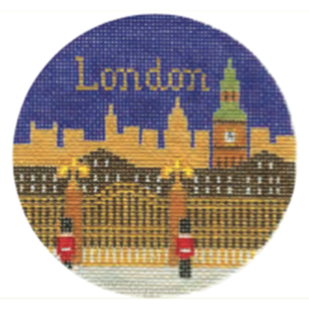 London 4 1/4" Travel Round Needlepoint Canvas - KC Needlepoint