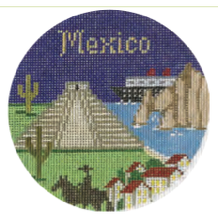 Mexico 4 1/4" Travel Round Needlepoint Canvas - KC Needlepoint