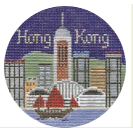 Hong Kong 4 1/4" Travel Round Needlepoint Canvas - KC Needlepoint