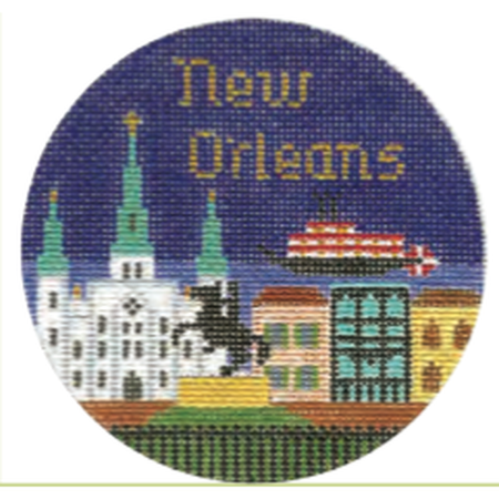 New Orleans 4 1/4" Travel Round Needlepoint Canvas - KC Needlepoint