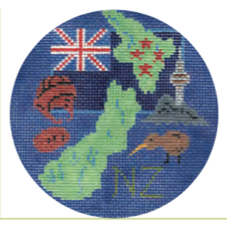 New Zealand 4 1/4" Travel Round Needlepoint Canvas - KC Needlepoint