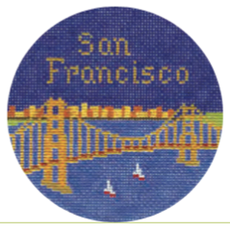 San Francisco 4" Travel Round Ornament Canvas - KC Needlepoint