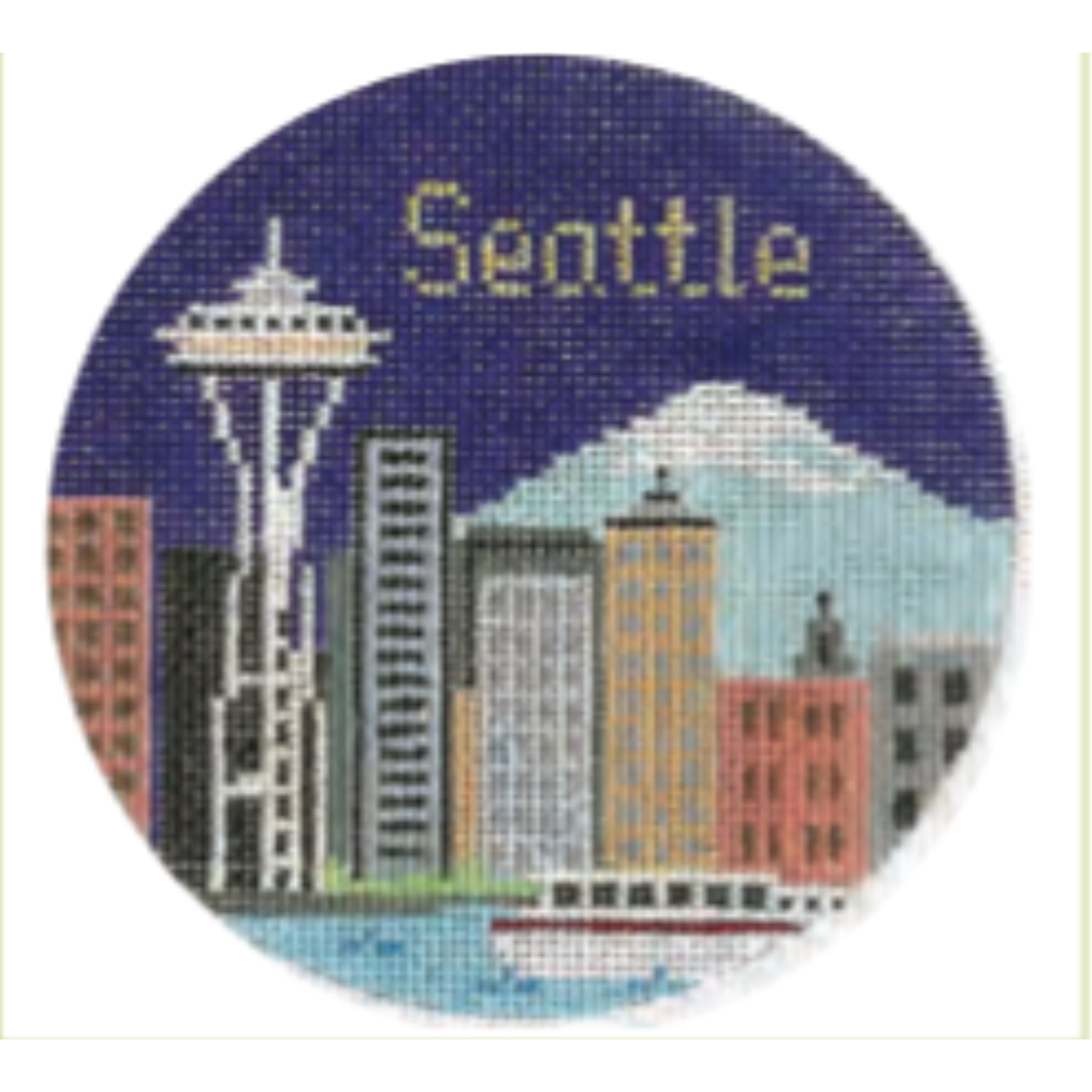 Seattle 4 1/4" Travel Round Needlepoint Canvas - KC Needlepoint