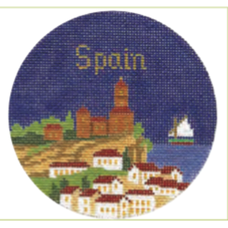 Spain 4 1/4" Travel Round Needlepoint Canvas - KC Needlepoint
