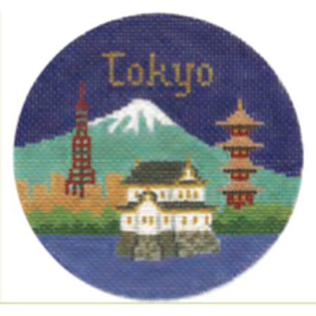 Tokyo 4 1/4" Travel Round Needlepoint Canvas - KC Needlepoint