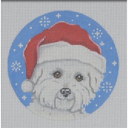 Bichon Santa Ornament Canvas - KC Needlepoint