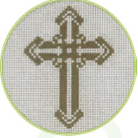 Gold Cross B 3" Round Canvas - KC Needlepoint