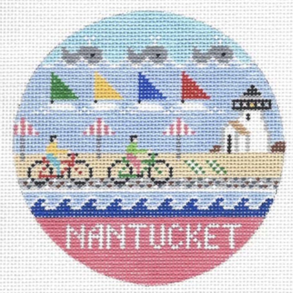 Nantucket Travel Round Needlepoint Canvas - KC Needlepoint
